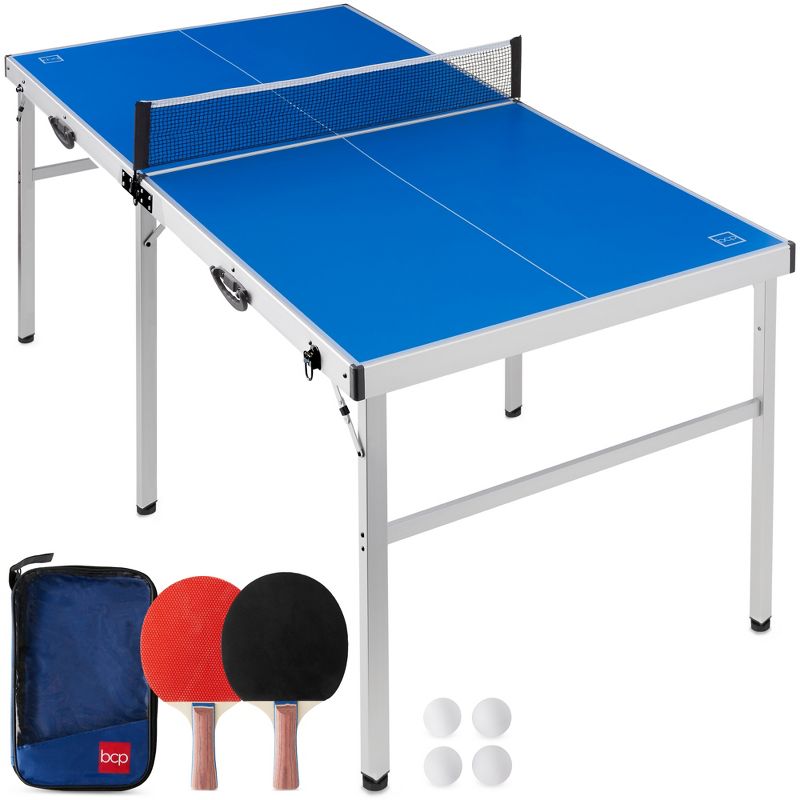 Best Choice Products 6x3ft Portable Ping Pong Table Game Set, Folding Indoor Outdoor Table Tennis w/ 2 Paddles, Balls, 1 of 8