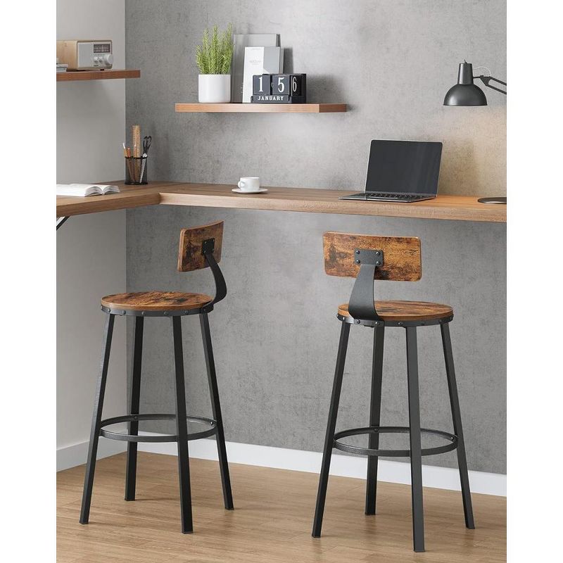 VASAGLE Bar Stools Set of 2, 28.7 Inches Barstools with Back, Counter Stools Bar Chairs with Backrest, Steel Frame, Easy Assembly, Industrial, 4 of 10
