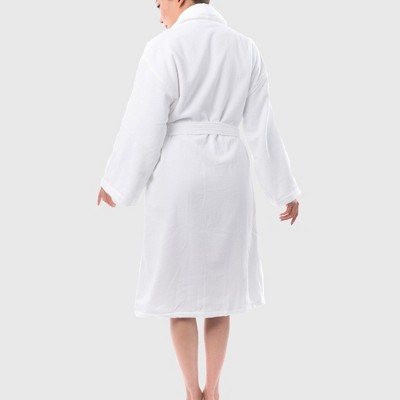 White Cotton Velour Shawl Collar Bathrobe L/XL
