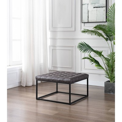 28" Square Button Tufted Metal Ottoman - WOVENBYRD