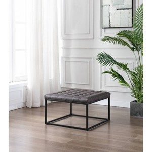 28" Square Button Tufted Metal Ottoman - WOVENBYRD - 1 of 4