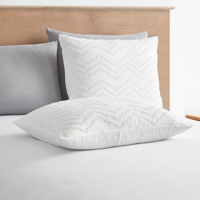 King Size White Chevron Pintuck Microfiber Duvet Cover Set