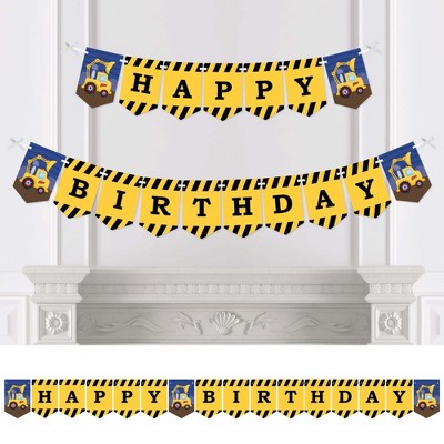 Big Dot of Happiness Construction Truck - Birthday Party Bunting Banner - Construction Party Decorations - Happy Birthday