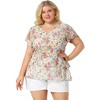 Agnes Orinda Women's Plus Size V Neck Short Sleeve Floral Print Tiered Peplum Blouses - 3 of 4
