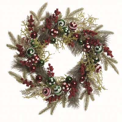 Transpac Merry Ornament Wreath Green Plastic Christmas Tree Ornaments Indoor Holiday Decoration Gift for Festive Decor