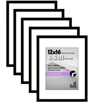 Americanflat 12x16 Picture Frame in Black - Displays 8.5x11 With Mat and 12x16 Without Mat - Set of 5 Frames with Sawtooth Hanging Hardware
