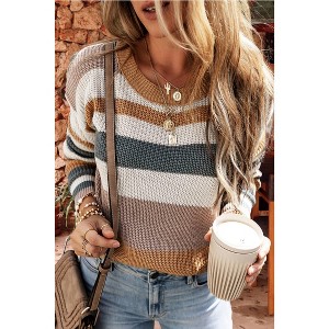 Women's Classic Round Neck Colorblock Knit Sweater - 1 the Woman - 1 of 2