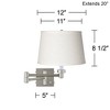 Possini Euro Design Modern Swing Arm Wall Lamp with Cord Cover Brushed Nickel Plug-In Light Fixture White Linen Shade for Bedroom - 4 of 4