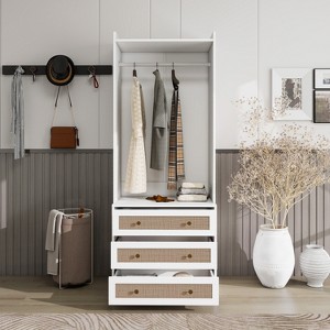 Vynxaria High Wardrobe Armoire with 3 Drawers & Rattan Accents for Stylish Storage - 1 of 4
