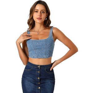 Allegra K Women's Denim Bustier Sleeveless Corset Crop Tops - 1 of 4