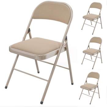 SKONYON 4 Pack Metal Padded Folding Chairs Comfortable Cushion for Home Office Indoor Outdoor Use Khaki