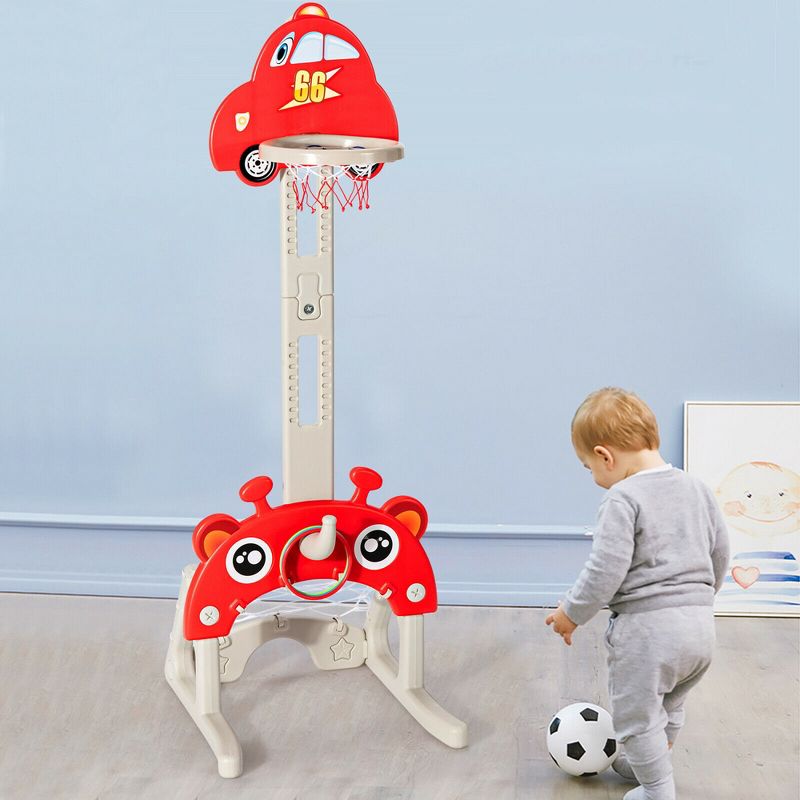 Costway 3-in-1 Basketball Hoop for Kids Adjustable Height Playset w/ Balls Red, 2 of 11