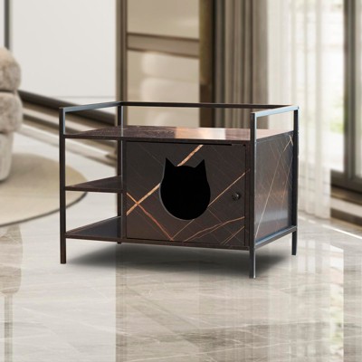 GustoWave Pet Crate Cat Washroom, Hidden Cat Litter Box Enclosure Furniture, Nightstand with Cat Scratch Pad for Pet Home Decoration, Brown