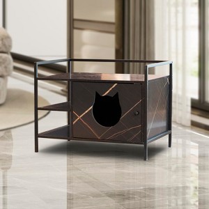 GustoWave Pet Crate Cat Washroom, Hidden Cat Litter Box Enclosure Furniture, Nightstand with Cat Scratch Pad for Pet Home Decoration, Brown - 1 of 4