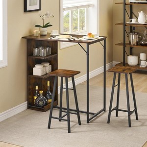 Nasitip 3-Piece Counter Height Bar Table Set with Storage Shelves, Compact Dining Table and 2 Stools for Small Spaces - 1 of 4