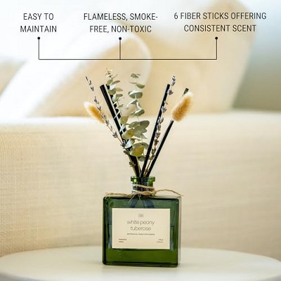 Green Glass Reed Diffuser with White Peony Tuberose Scent