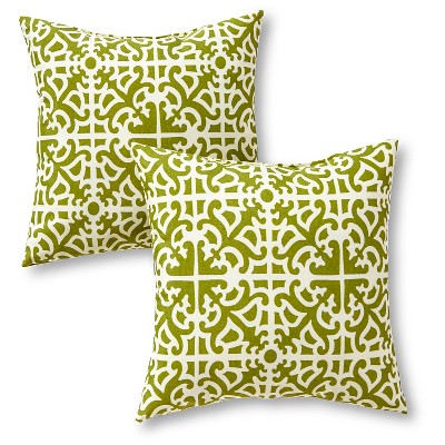 Set of 2 Grass Green Lattice Outdoor Square Throw Pillows - Kensington Garden