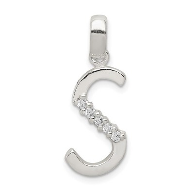 Black Bow Jewelry Sterling Silver and CZ, Lauren Collection, Initial S Pendant