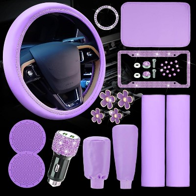 TruAIR 15PCS Bling Car Accessories Set Ð Steering Cover & Interior Decor