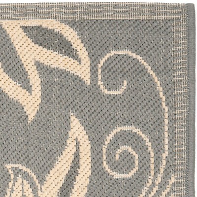 Gray and Natural Floral Motif Outdoor Area Rug 5' x 7'