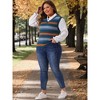 Agnes Orinda Women's Plus Size Sleeveless Casual V-Neck Striped Knit Sweater Vests - 3 of 4