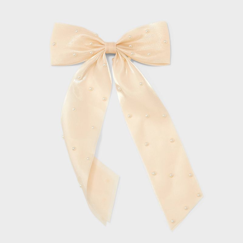Pearl Bow Barrette Hair Clip - A New Day&#8482; Cream, 1 of 9