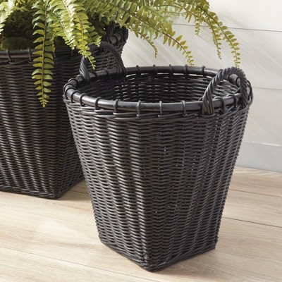 Alvero Black Rattan Storage Baskets, Set of 2
