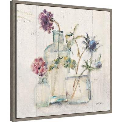22 x 22 Gray Wash Floral Botanical Canvas Print