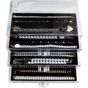 5-Drawer Dustproof Necklace Organizer Box, Clear Acrylic Case with Velvet Lining for Chain Display, Beige - 1 of 4