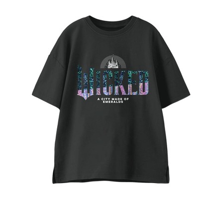 Wicked Two-Tone Glitter Print Logo Girl’s Black Crew Neck Short Sleeve T-shirt