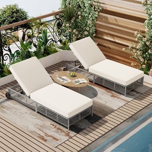 1/2pcs Outdoor Daybed Lounge Chair, Patio Rattan Sunbed Chaise Lounge with 5-Position Adjustable Backrest, Cushion and Wheels -ModernLuxe - 1 of 4