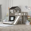 Twin Over Full Wooden Bunk Bed with Slide, Playhouse Design, Convertible Frame, Ladder, Slats Included - 2 of 4