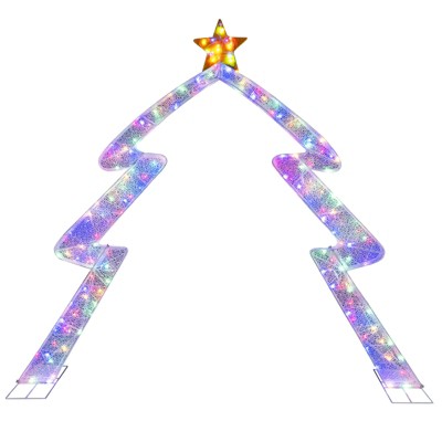 Costway 8.8 FT Christmas Tree-shaped Archway with Top Star, Adjustable LED Lights,Zip Ties