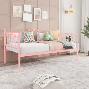 Metal Twin DayBed with Trundle, Sofa Bed Frame with Pull Out Trundle, Steel Slatted Support Platform Bed, Daybed for Bedroom Living Room Small Spaces - 1 of 4