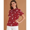 INSPIRE CHIC Women's Floral Tie Neck Ruffle Short Sleeves Peasant Blouse Top Medium Red - 2 of 4