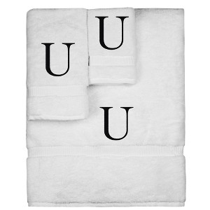 BC BARE COTTON Monogrammed Towel Set, Personalized Gift, Set of 3 - White - Black Block - 1 of 4