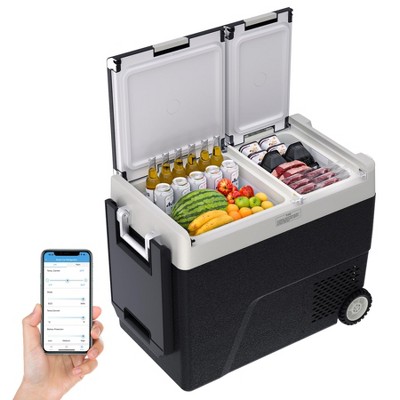 62/51/40 QT 12V Portable Car Fridge Freezer - Dual Zone, App Control, Wheels, AC/DC for Camping, Travel, 4 Power Modes