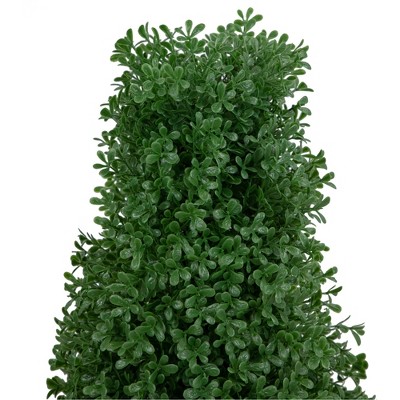 Elegant 31" Green Boxwood Cone Topiary in Black Pot, Outdoor