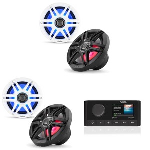 Fusion MS-RA210 Source Unit w/ Clarion ( 2 Pair ) CMS-651RGB-SWB 6.5-inch Coaxial Marine Speakers with built-in RGB illumination ( Includes White &... - 1 of 4