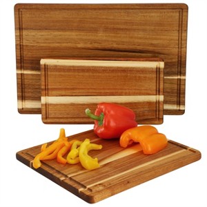 MegaChef 3 Piece 7 Inch, 10 Inch, and 17 Inch Acacia Wood Cutting Board Set with Juice Grooves - 1 of 4