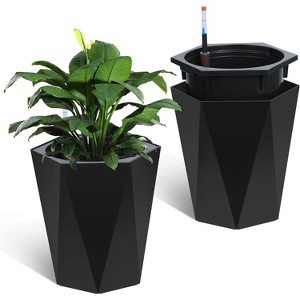 Planters Set of 2, Flower Pot Outdoor and Indoor, with 2 Trays and a Water Level Monitor and Wheels for Patio, Porch, Living Room,  Office - 1 of 4