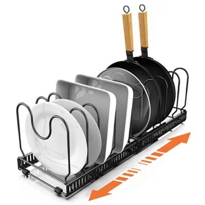 Expandable Pot Lid Organizer, Pot Lid Rack for Cabinet, Pot and Pan Organizer with 10 Adjustable Compartment