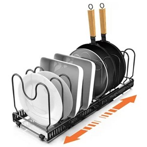 Expandable Pot Lid Organizer, Pot Lid Rack for Cabinet, Pot and Pan Organizer with 10 Adjustable Compartment - 1 of 4