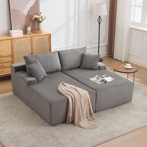 coucheta 79'' Double Oversized Lounge Chair, Boneless Corduroy Sleeper Sofa Bed with 4 Pillows, Reading Loveseat for Living Room, Bedroom - 1 of 4