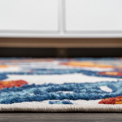 Boho Paisley Orange/Blue Synthetic Indoor/Outdoor Area Rug