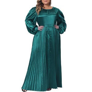 Agnes Orinda Women's Plus Size Lantern Long Sleeve Flowy Swing Pleated Party Maxi Empire Waist Dresses - 1 of 4