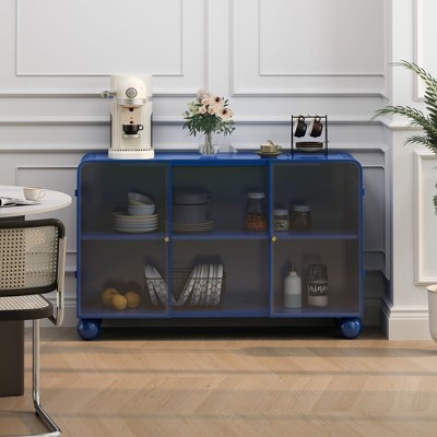 VYNXARIA 47.25"Glass Storage Cabinet Floor-to-ceiling for Kitchen, Living Room, Bathroom(Bark blue)