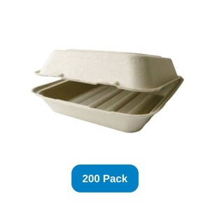 Green Paper Products 8" x 8" x 3" Compostable Clamshell Natural Plant Fiber - Case of 200 - 1 of 3