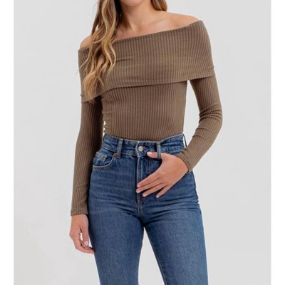 Women's Foldover off the shoulder long sleeve top - LA MIEL