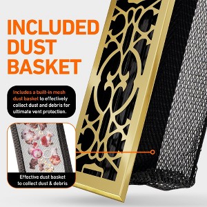 Home Intuition Victorian Floor Vent Covers 4X12 Inch with Mesh Cover Trap Heat and Air Walkable Metal Floor Vent for HVAC Duct, Polished Brass - 1 of 4